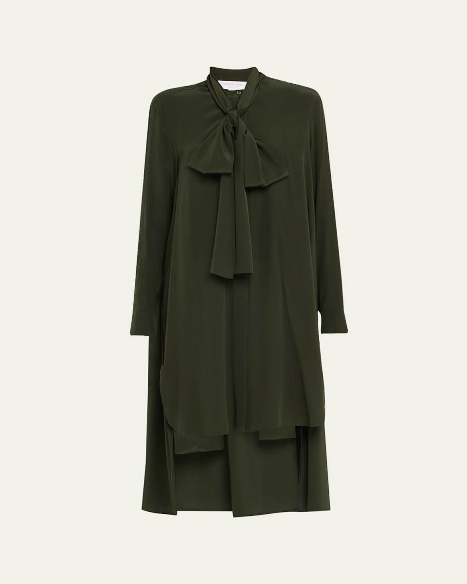 Scarf-Neck Hi-Low Silk Georgette Dress